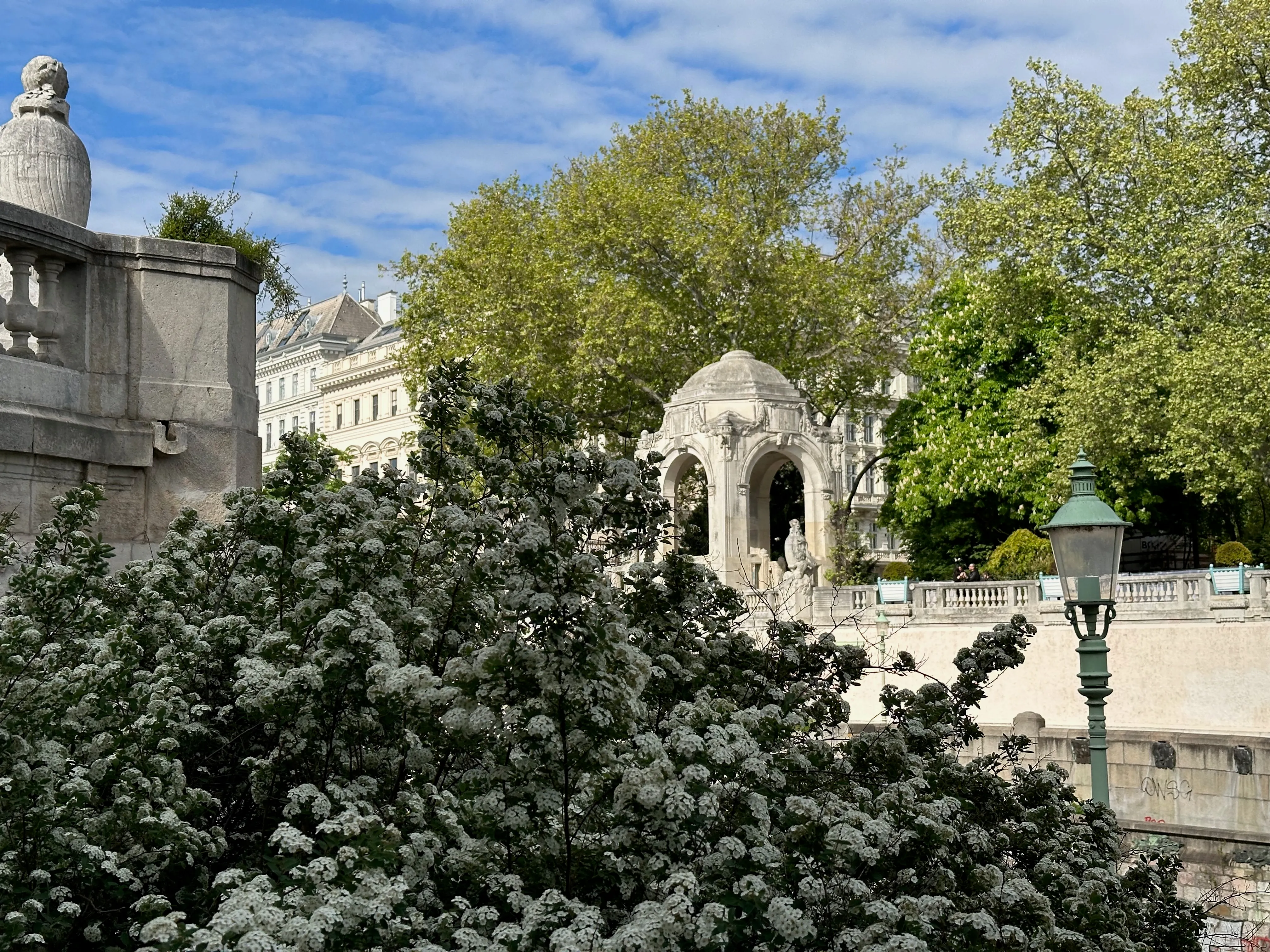 A Baroque pavilion and flowering shrubs in central Vienna