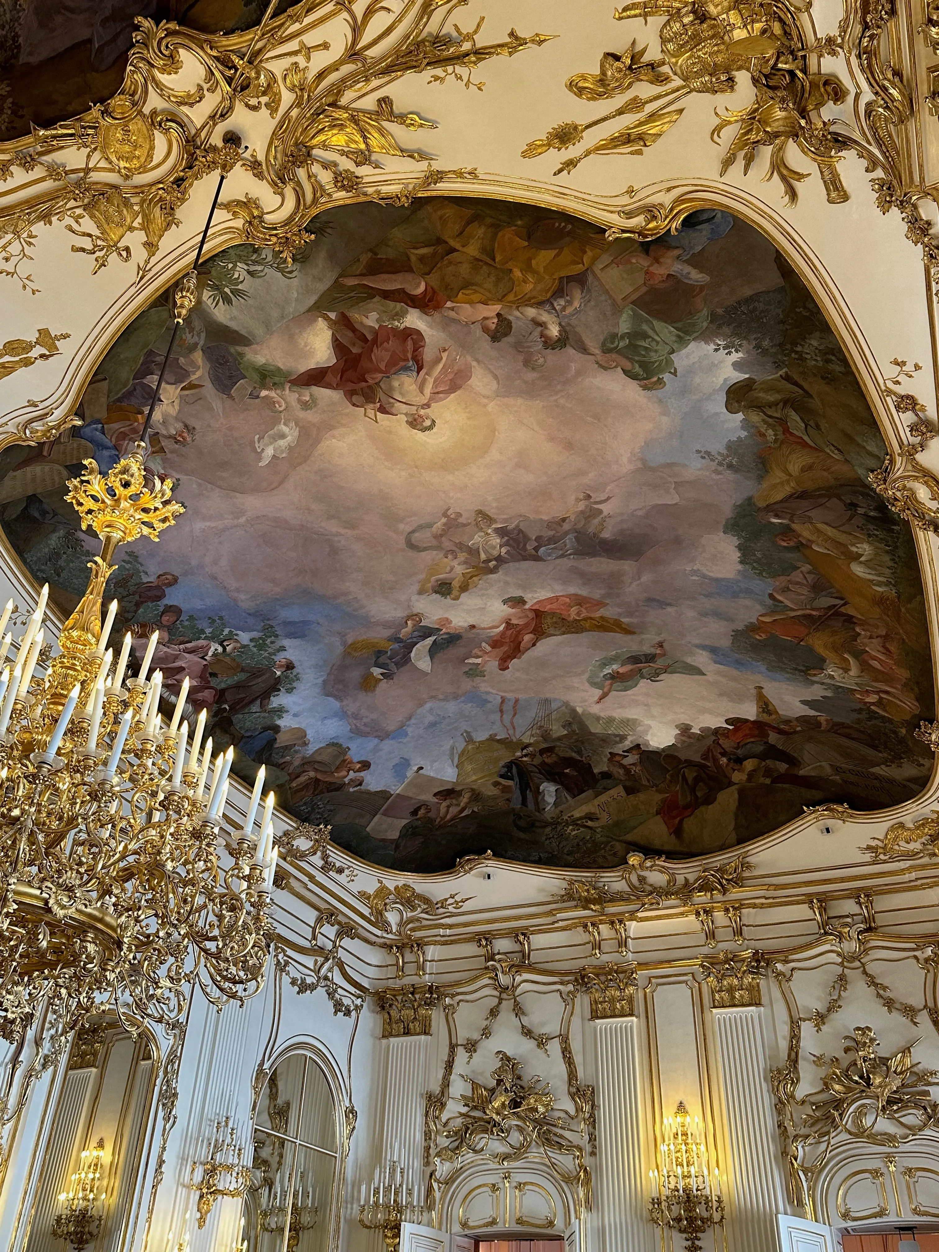 The Great Gallery at Schönbrunn—frescoed ceiling, gilt detailing, chandeliers