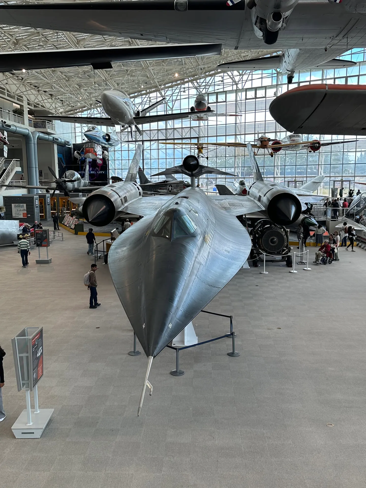 An SR-71 Blackbird among the aircraft in the Great Gallery