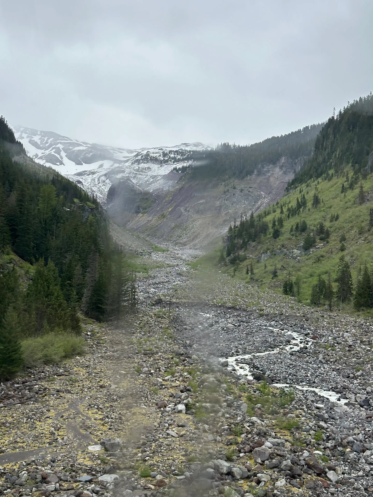 A braided glacial river below the mountain