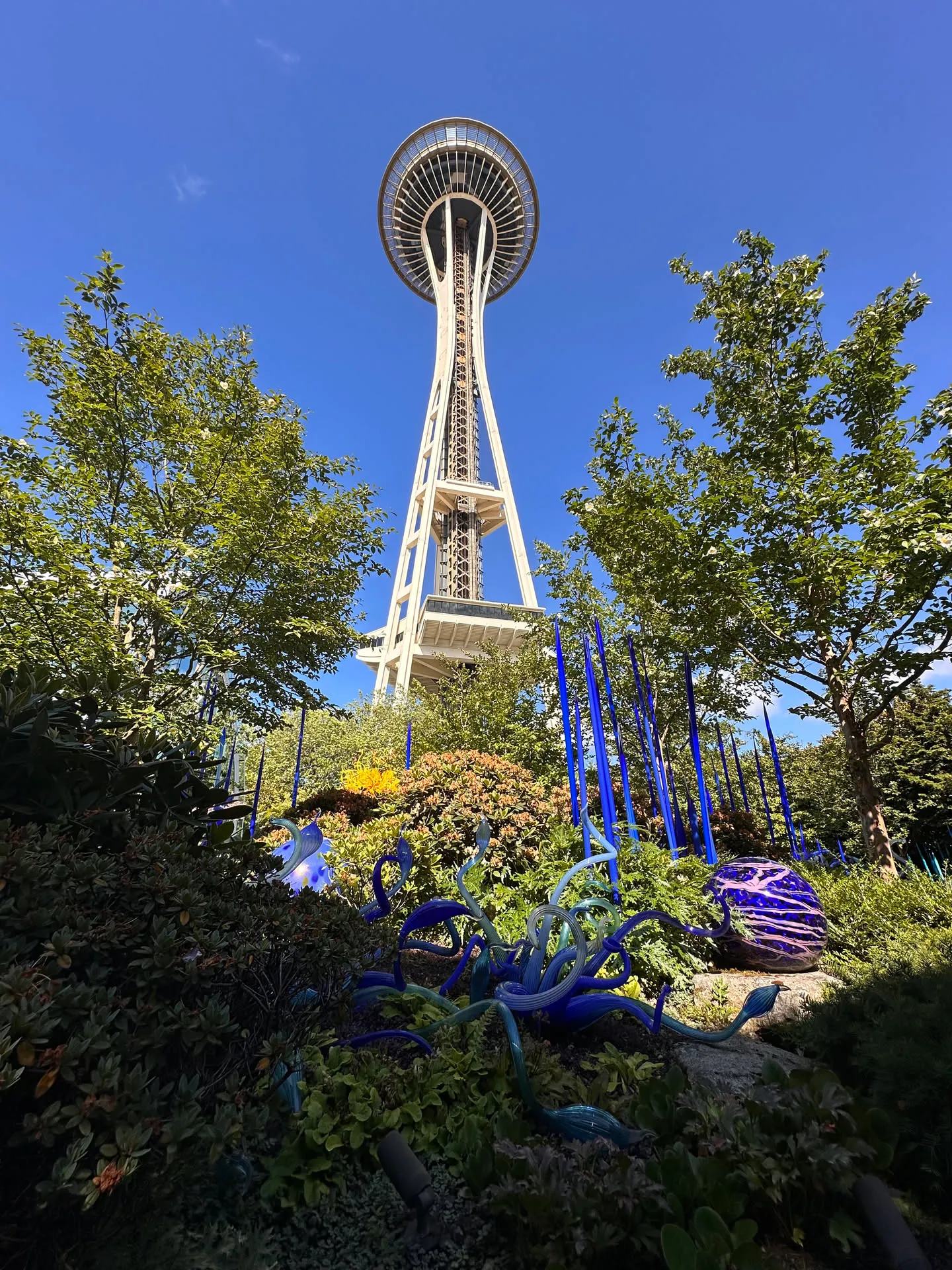 The Space Needle seen from the Chihuly garden below