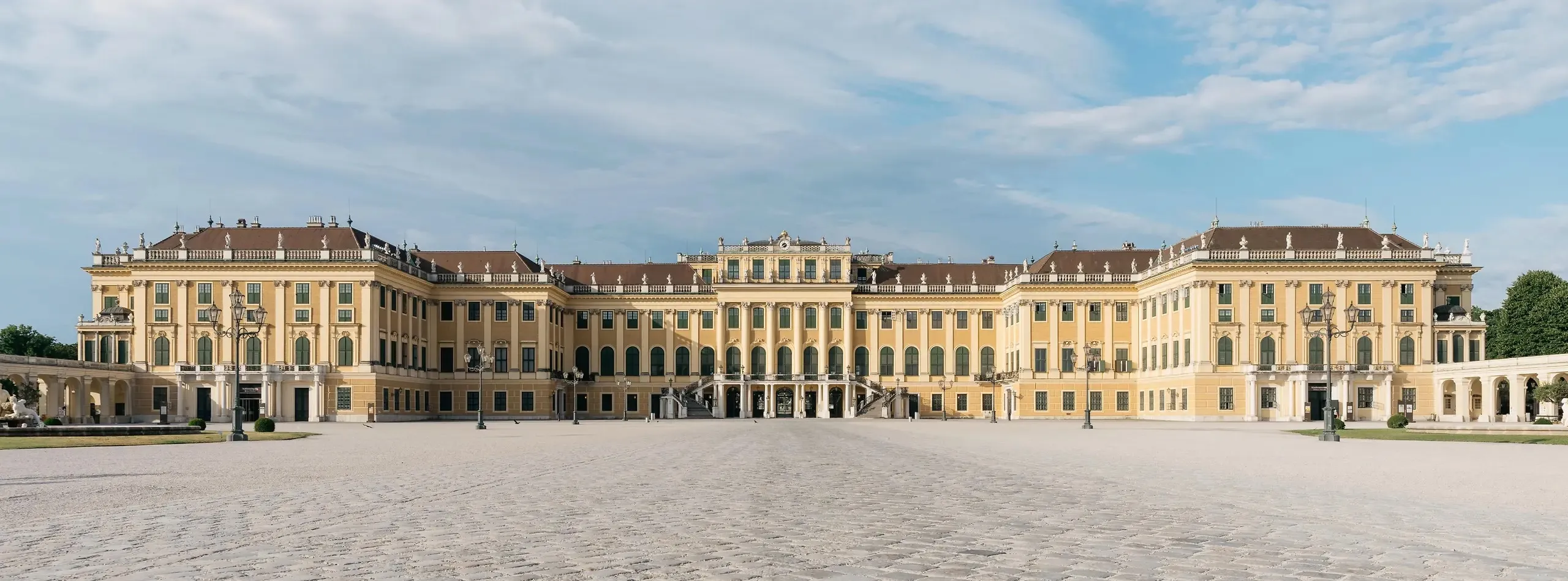 Schönbrunn Palace, the full Baroque facade seen from the front courtyard