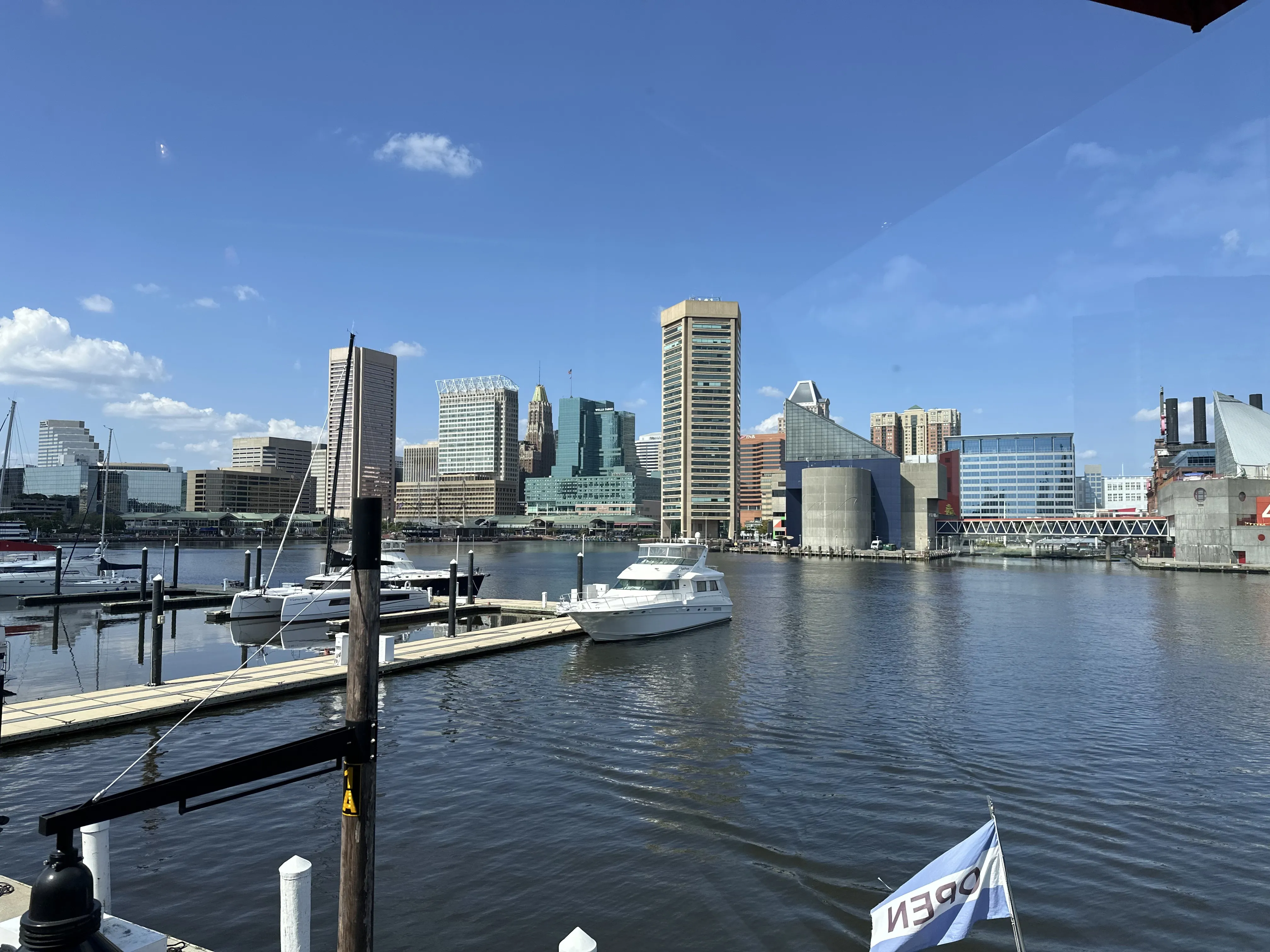 Baltimore's Inner Harbor at dusk with the downtown skyline