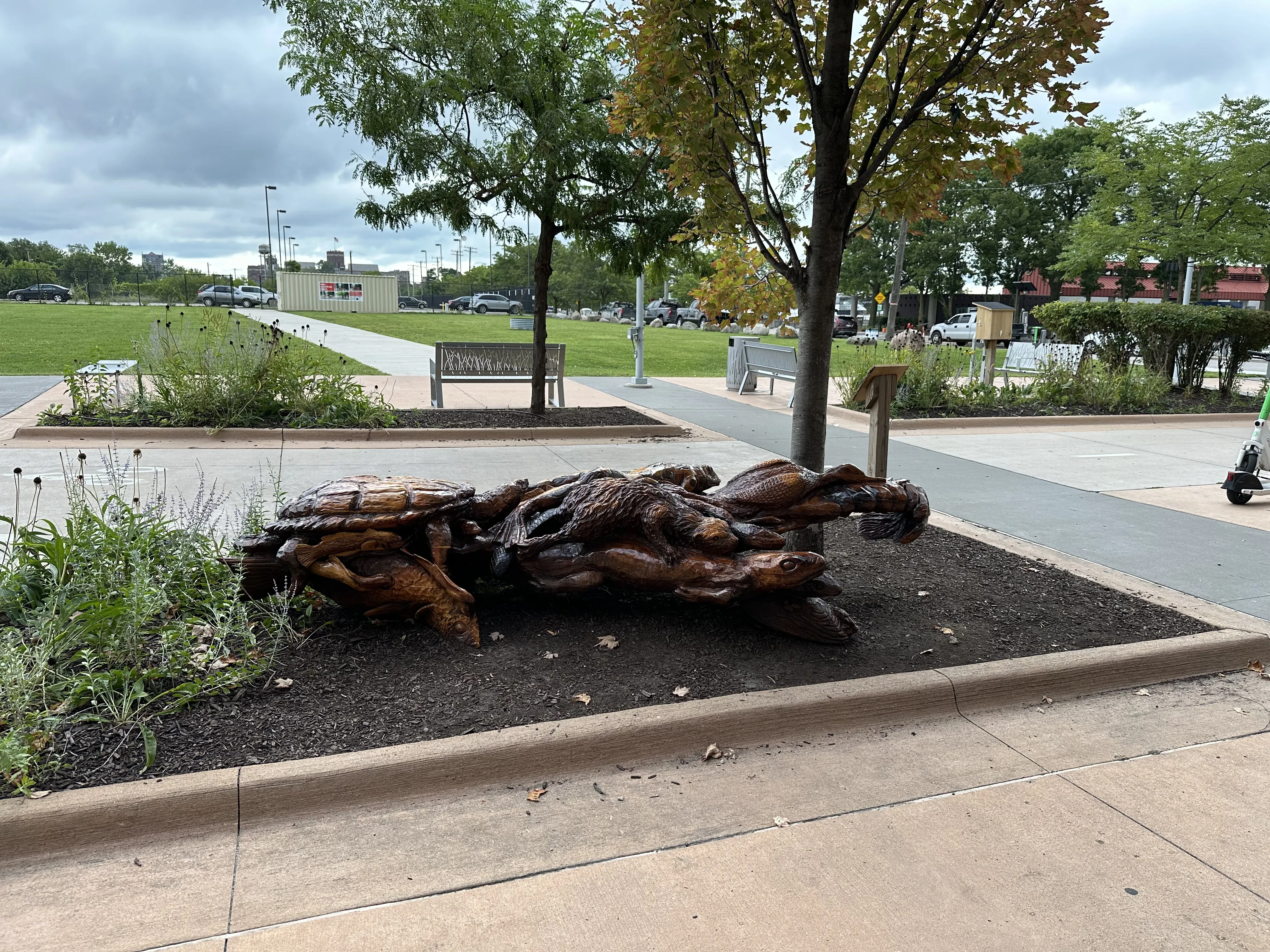 The Detroit Riverwalk on a cloudy afternoon