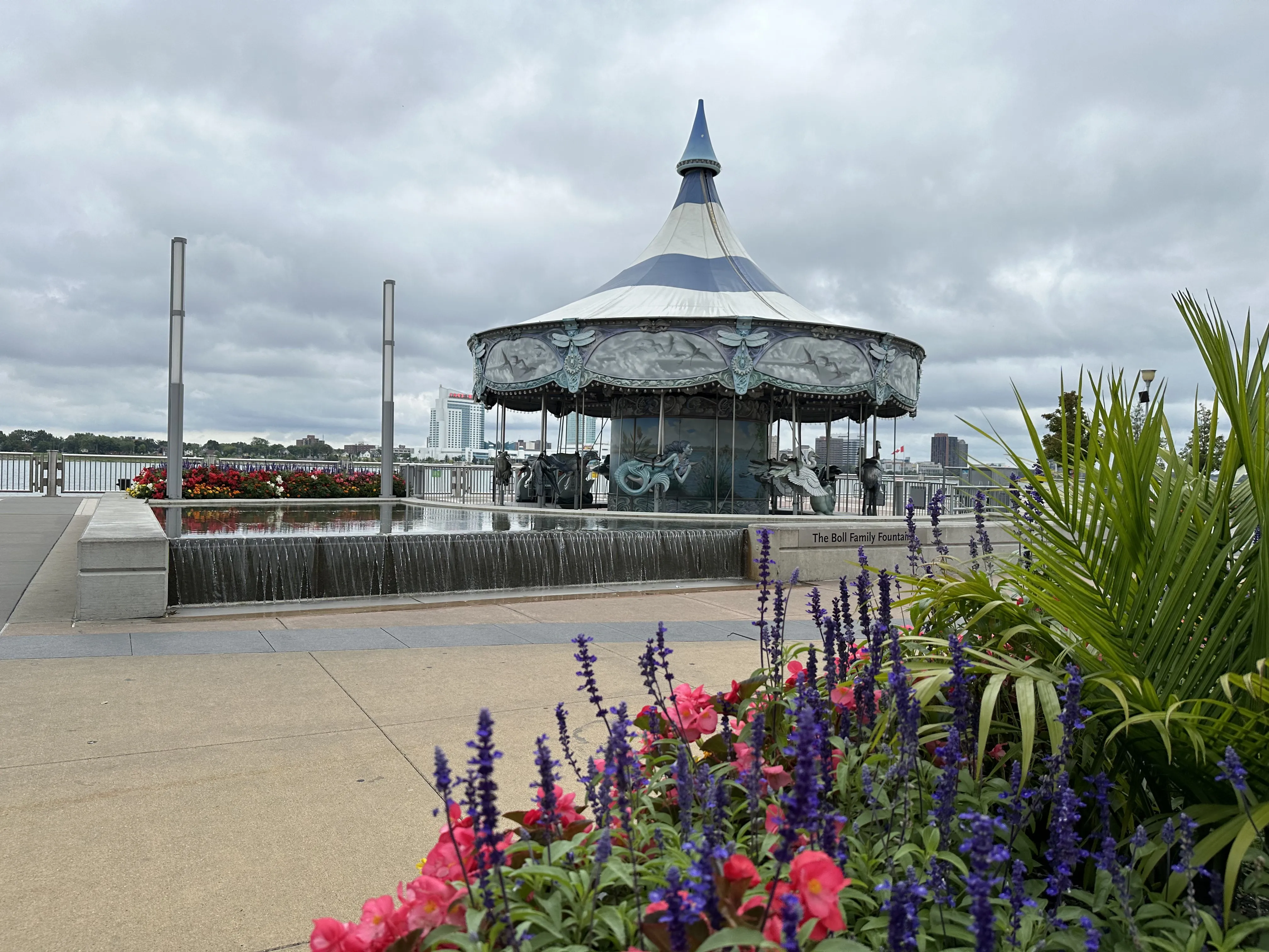 A circular riverfront pavilion in Detroit