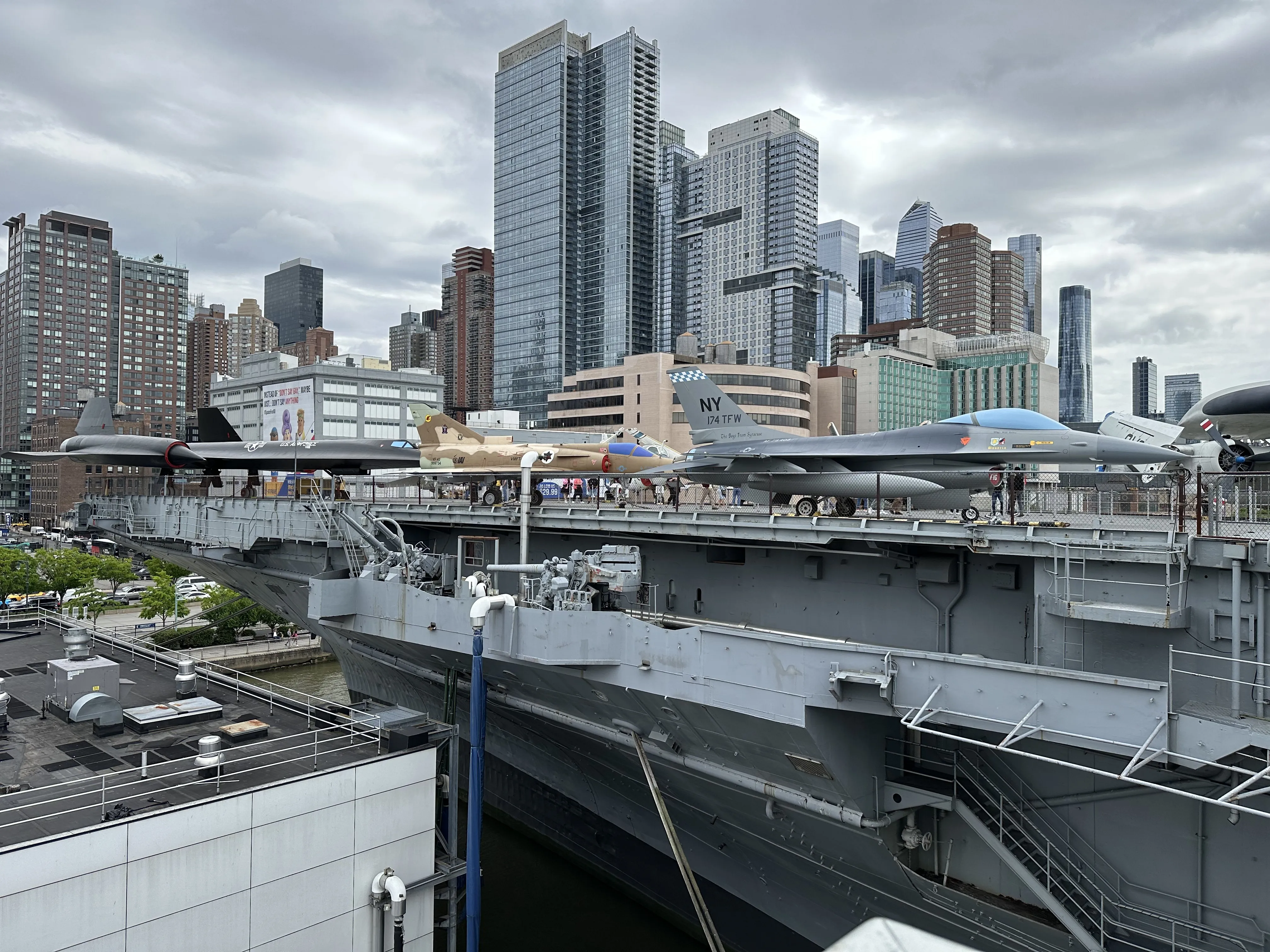 Manhattan skyline with the USS Intrepid in the foreground